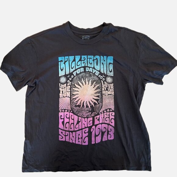 Billabong | You Are Invited Off-Black Colorful Sun Hippy Tomboy Tee | L | NWOT - Picture 6 of 12